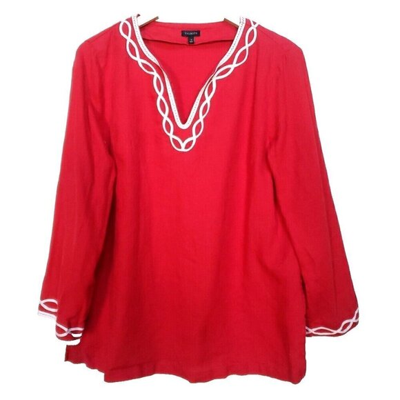 Talbots Tops - Talbots 100% Linen Red and White Embroidered Tunic Women's Sz S